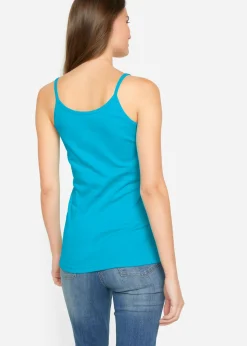 bonprix bonprix Top de algodón puro con tirantes finos (3 unidades) lima claro + rosa oscuro + azul caribe Sale