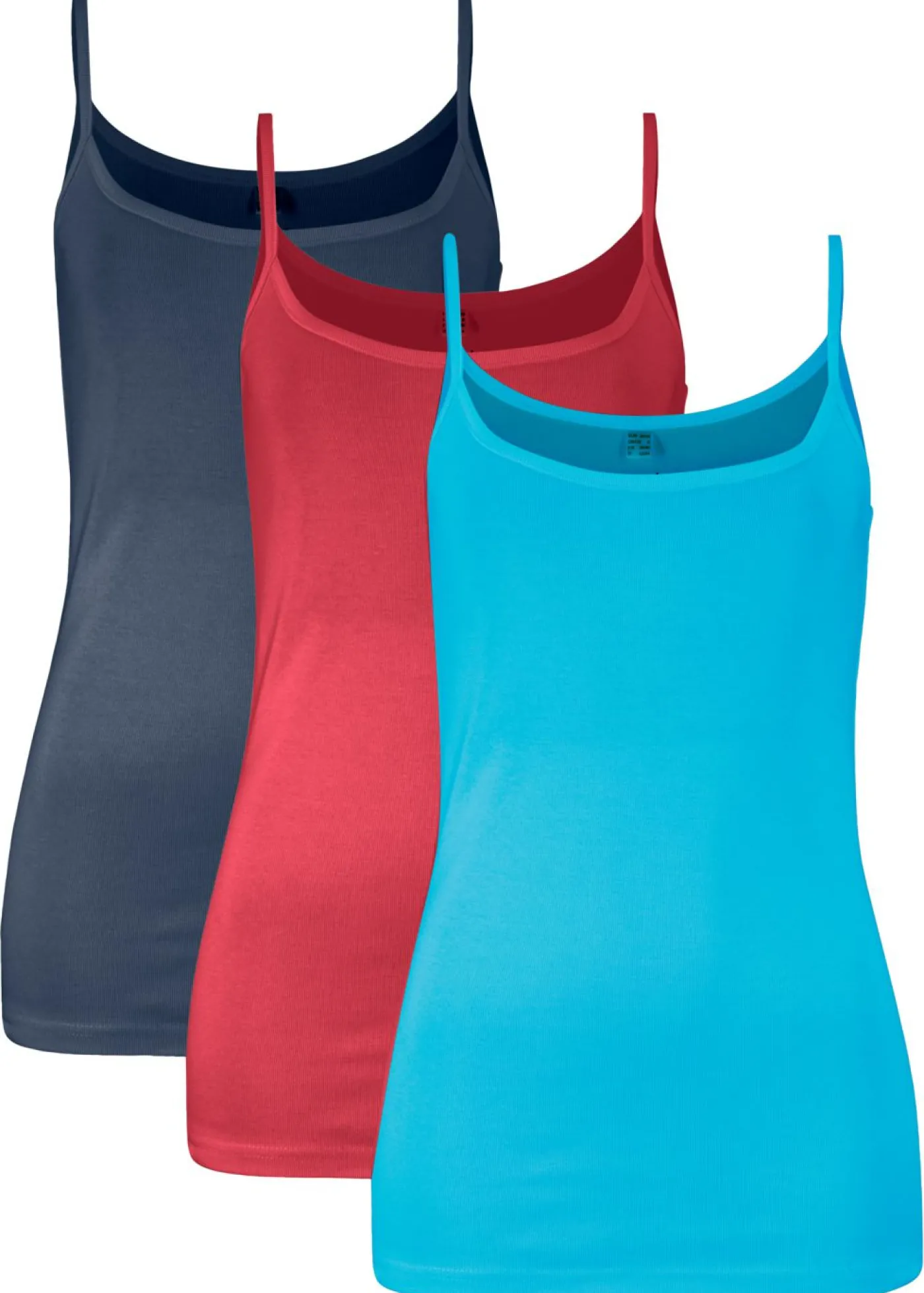 bonprix bonprix Top de algodón puro con tirantes finos (3 unidades) rojo atardecer/turquesa/azul marino Clearance