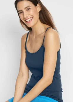 bonprix bonprix Top de algodón puro con tirantes finos (3 unidades) rojo atardecer/turquesa/azul marino Clearance