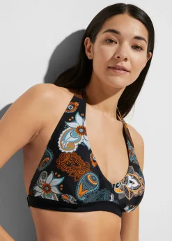 bonprix bonprix Top de bikini anudado al cuello negro naranja turquesa marrón Outlet