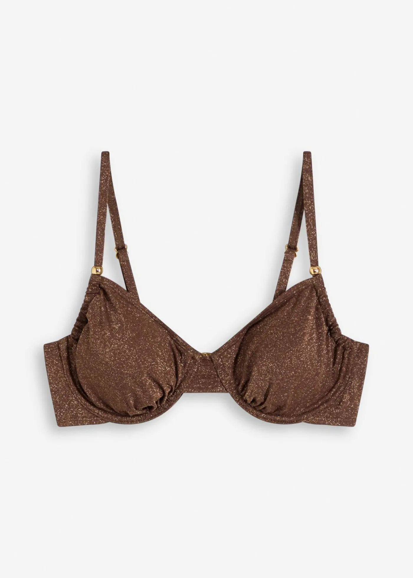 bonprix bonprix Top de bikini con aros de material brillante marrón Discount
