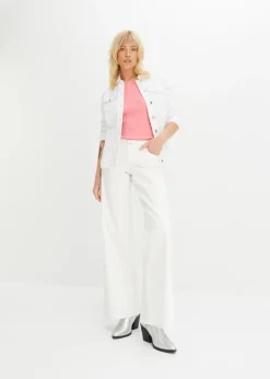 bonprix bonprix Top de canalé de algodón orgánico puro (2 unidades) blanco+rosa brillante Clearance