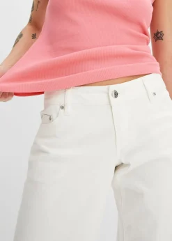 bonprix bonprix Top de canalé de algodón orgánico puro (2 unidades) blanco+rosa brillante Clearance
