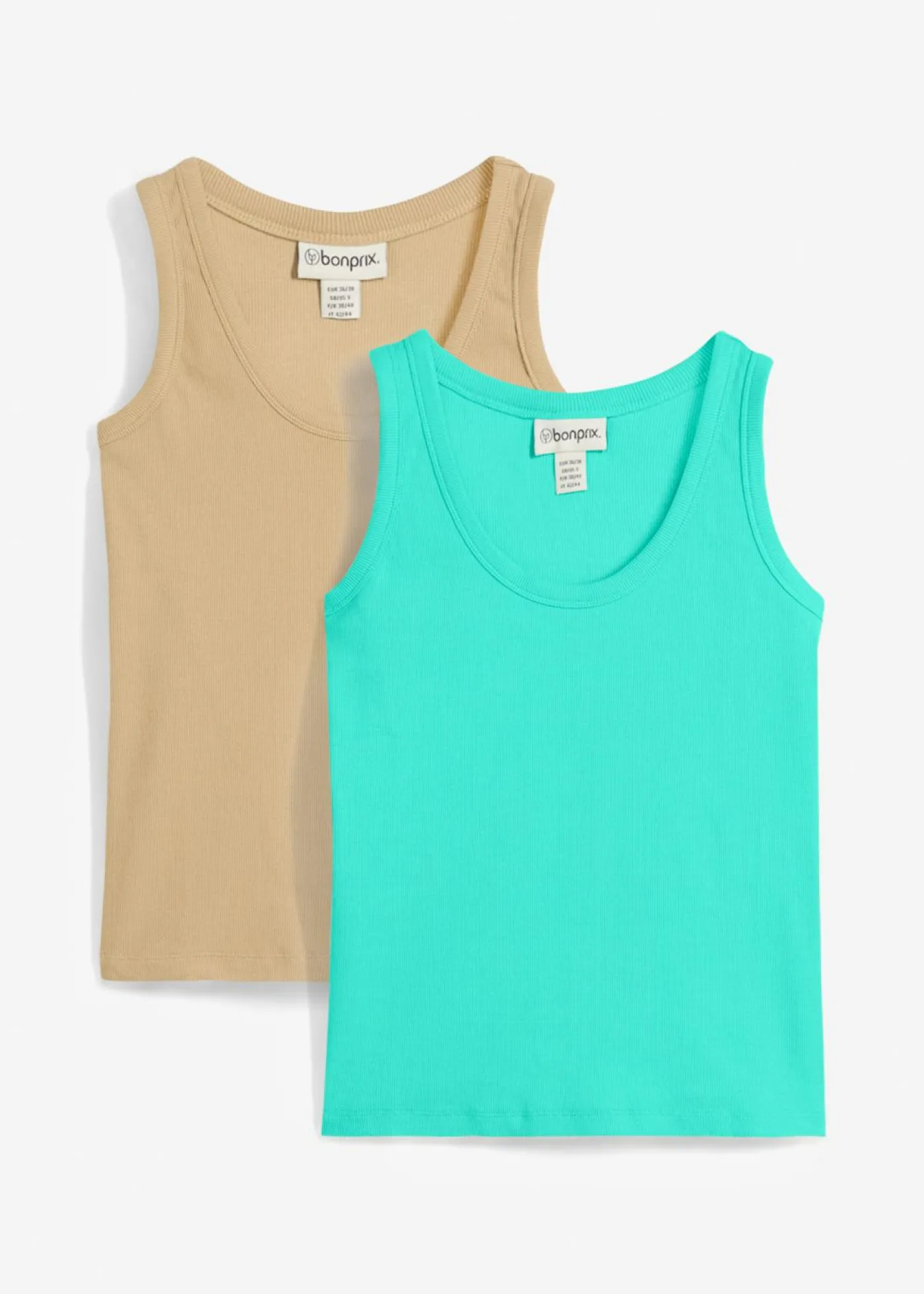 bonprix bonprix Top de canalé de algodón orgánico (2 unidades) beige nuevo-azul mentol Clearance