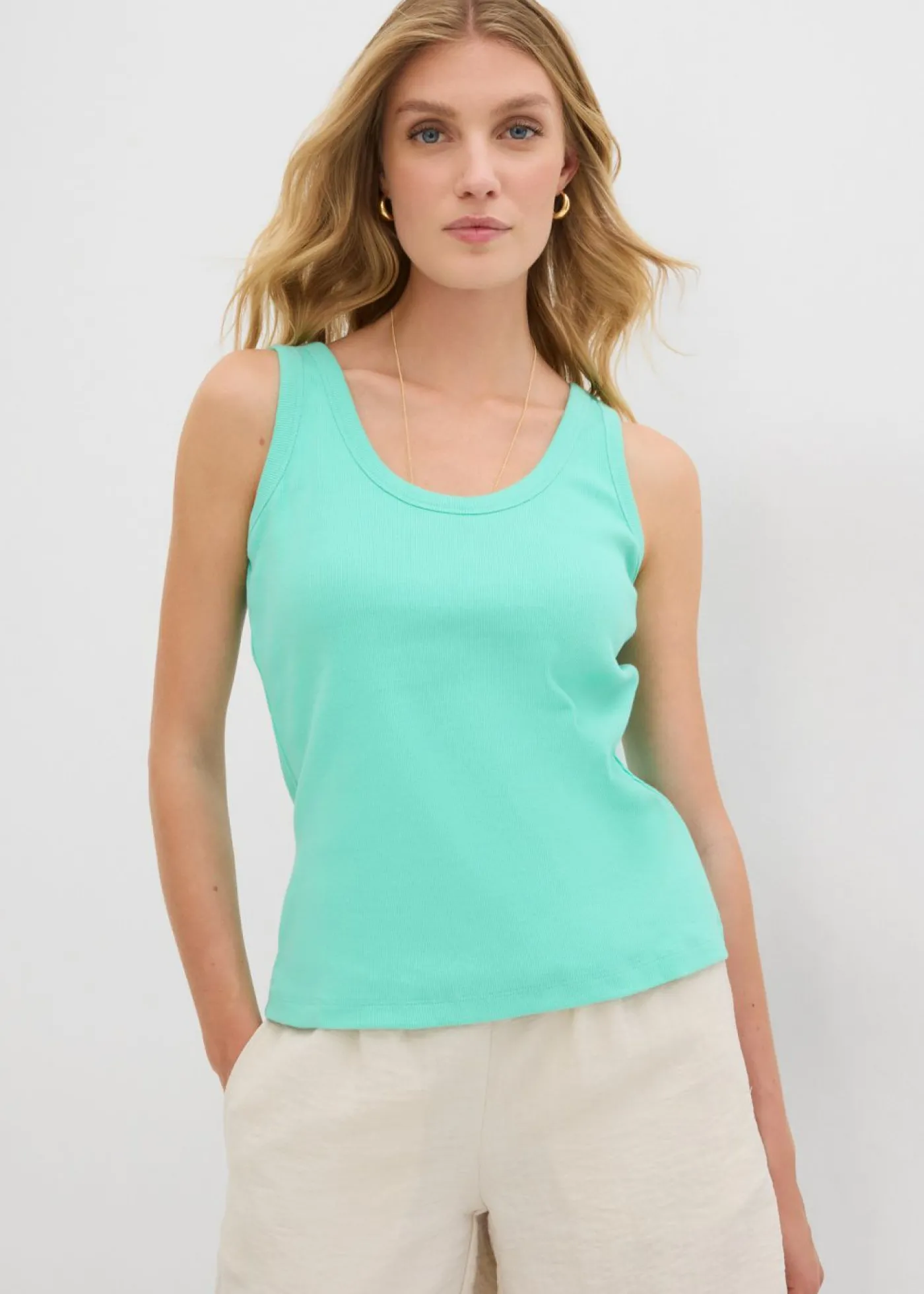 bonprix bonprix Top de canalé de algodón orgánico (2 unidades) beige nuevo-azul mentol Clearance
