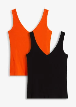 bonprix bonprix Top de canalé de algodón orgánico puro (2 unidades) naranja+negro Online