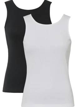 bonprix bonprix Top de canalé de algodón orgánico puro (2 unidades) Negro+blanco Sale