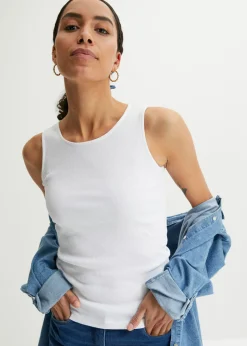 bonprix bonprix Top de canalé de algodón orgánico puro (2 unidades) Negro+blanco Sale
