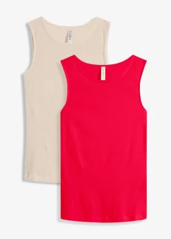 bonprix bonprix Top de canalé de algodón orgánico puro (2 unidades) rojo intenso+gris guijarro Hot