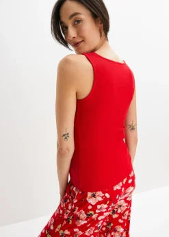bonprix bonprix Top de canalé de algodón orgánico puro (2 unidades) rojo intenso+gris guijarro Hot