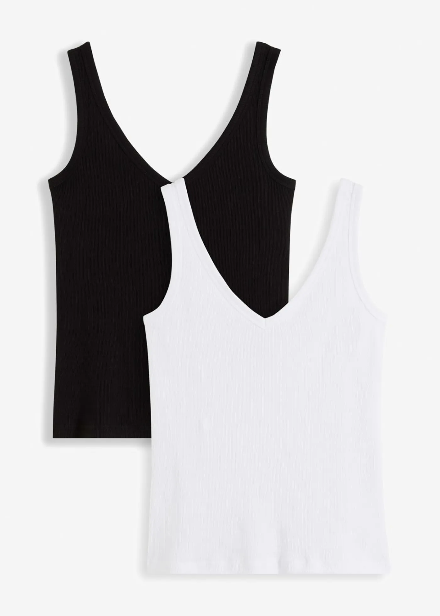 bonprix bonprix Top de canalé de algodón orgánico puro (2 unidades) Blanco+negro Outlet