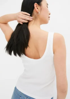 bonprix bonprix Top de canalé de algodón orgánico puro (2 unidades) Blanco+negro Outlet