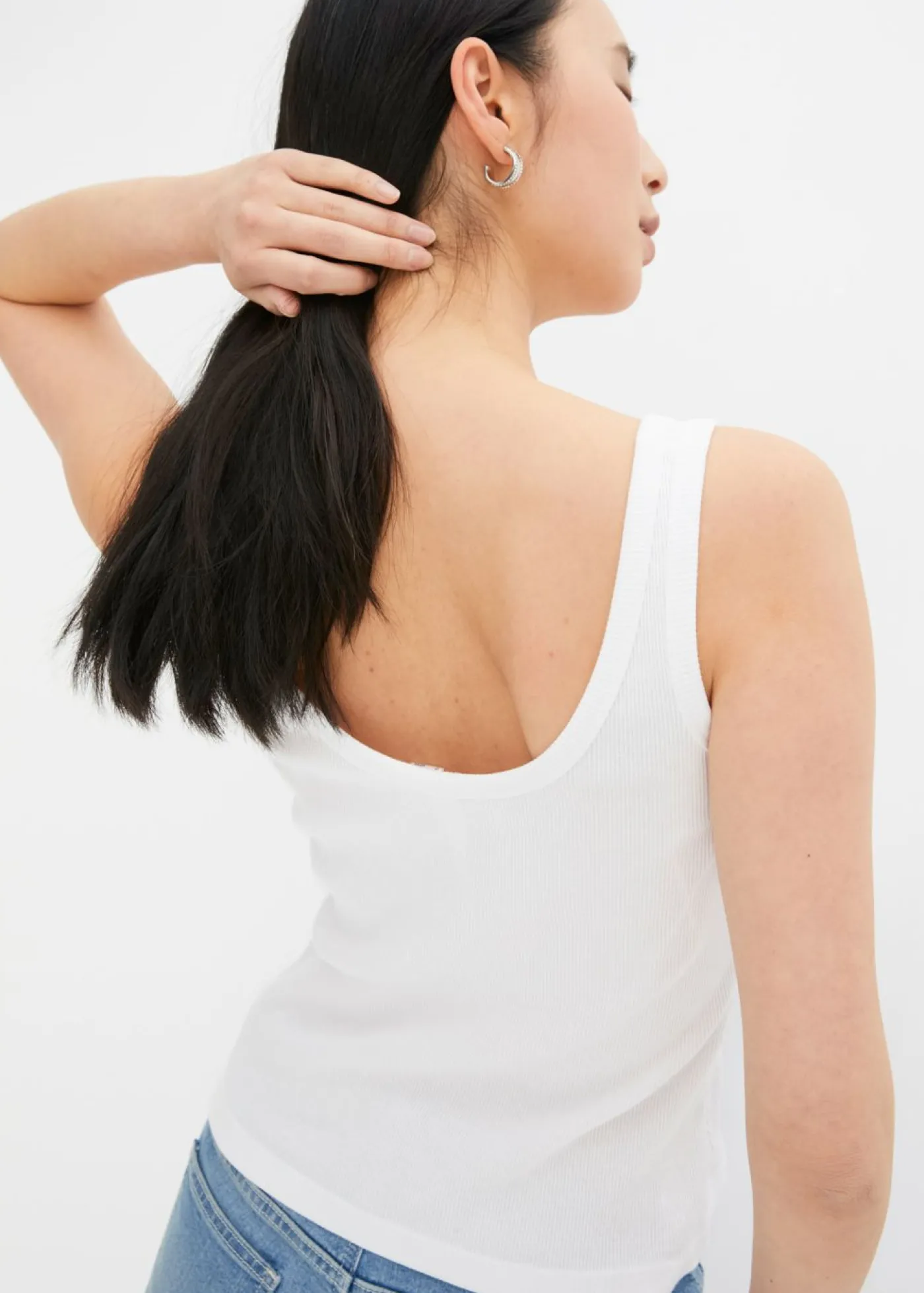 bonprix bonprix Top de canalé de algodón orgánico puro (2 unidades) Blanco+negro Outlet
