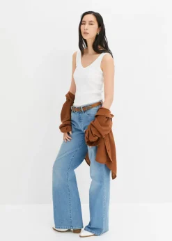 bonprix bonprix Top de canalé de algodón orgánico puro (2 unidades) Blanco+negro Outlet