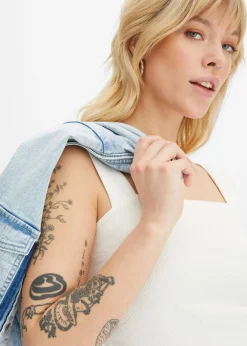 bonprix bonprix Top de canalé de algodón orgánico (2 unidades) Blanco lana-negro Discount