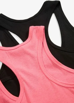 bonprix bonprix Top de canalé de algodón orgánico (2 unidades) Rosa neón + negro Online