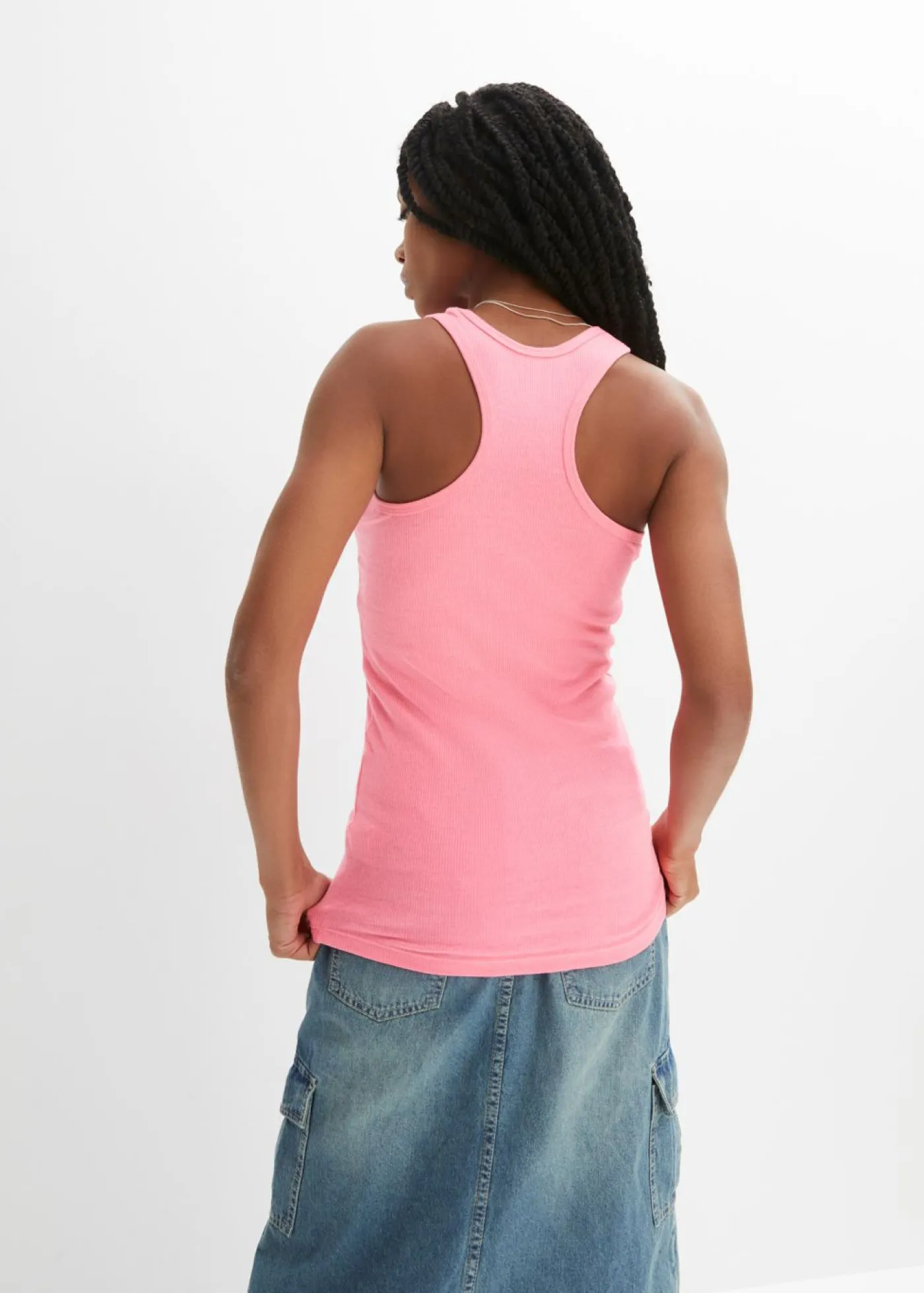 bonprix bonprix Top de canalé de algodón orgánico (2 unidades) Rosa neón + negro Online