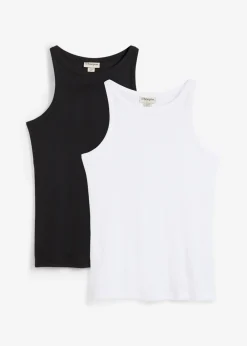 bonprix bonprix Top de canalé de algodón orgánico puro (2 unidades) Blanco-negro Discount