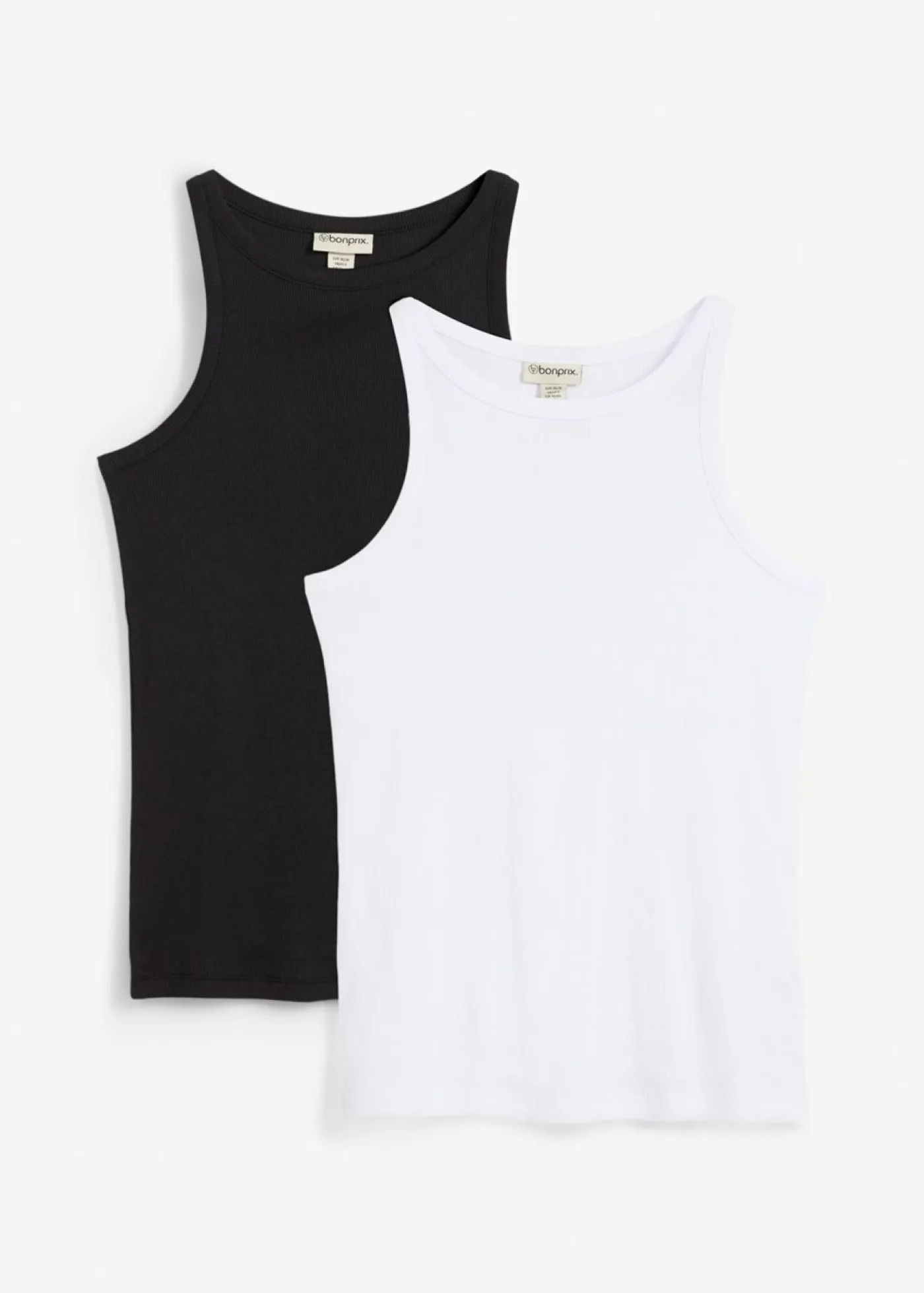 bonprix bonprix Top de canalé de algodón orgánico puro (2 unidades) Blanco-negro Discount