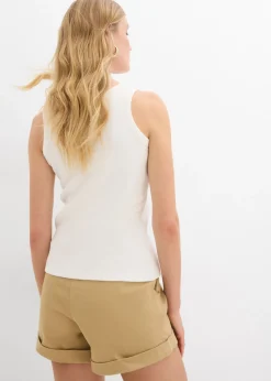 bonprix bonprix Top de canalé de algodón orgánico (2 unidades) blanco lana/marrón tierra Clearance