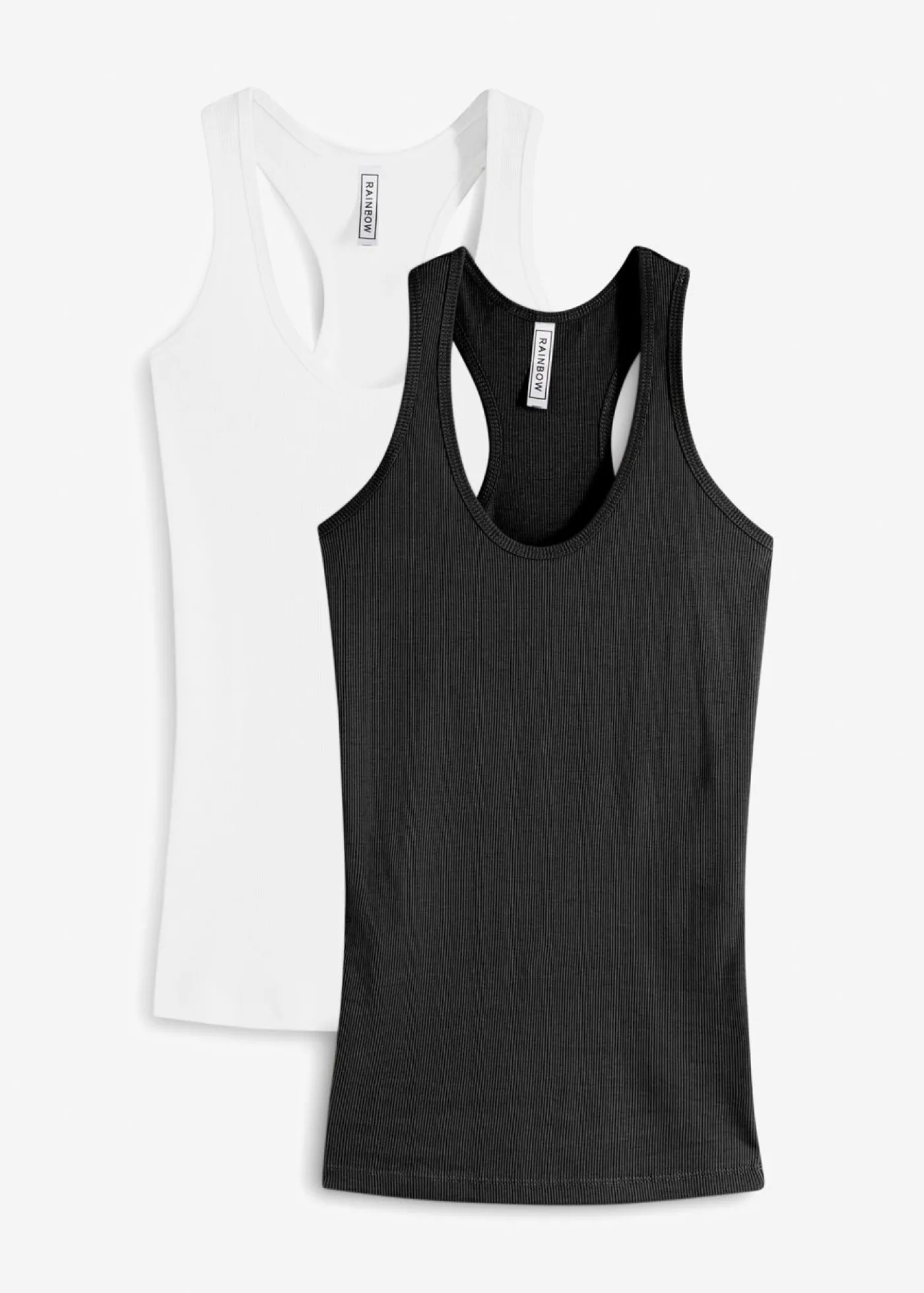 bonprix bonprix Top de canalé de algodón orgánico (2 unidades) Negro-blanco Hot