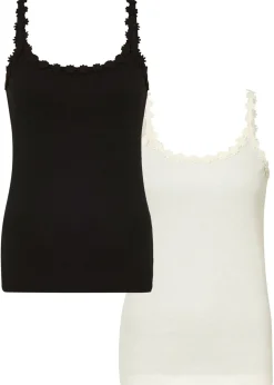 bonprix bonprix Top de canalé de algodón puro (2 unidades) Blanco crema-negro Best