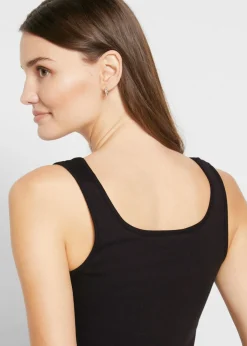bonprix bonprix Top de canalé de algodón puro Negro Clearance