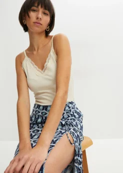 bonprix bonprix Top de canalé de mezcla de viscosa suave (2 unidades) Gris guijarro + negro Sale