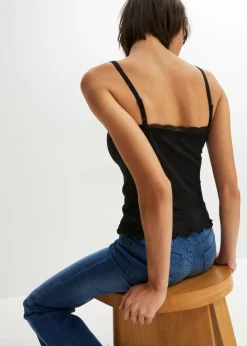 bonprix bonprix Top de canalé de mezcla de viscosa suave (2 unidades) Blanco lana/azul marino Clearance