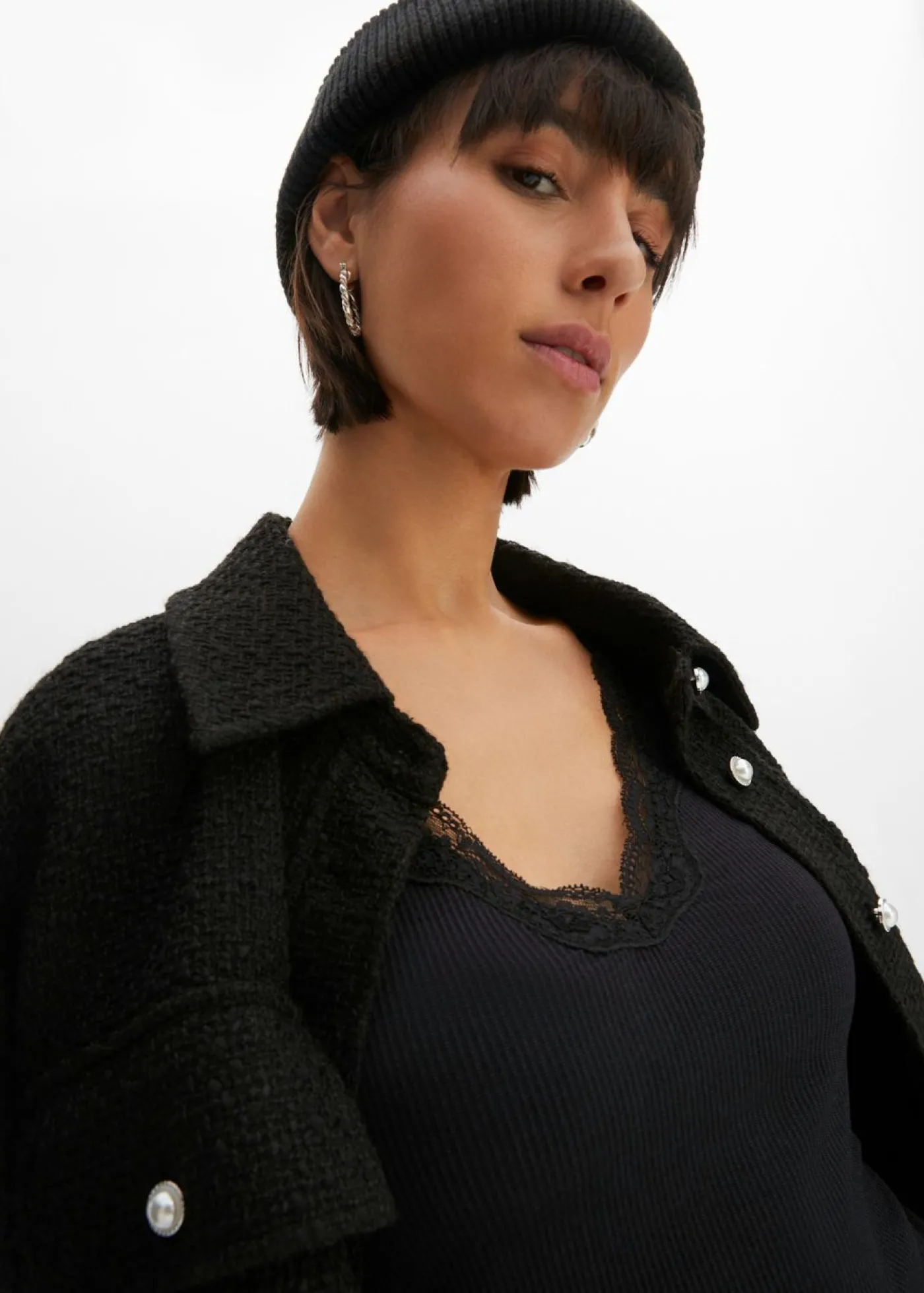 bonprix bonprix Top de canalé de mezcla de viscosa suave (2 unidades) Blanco lana/azul marino Clearance