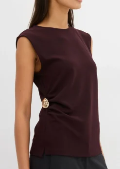bonprix bonprix Top de crepé con hebilla decorativa rojo burdeos Discount