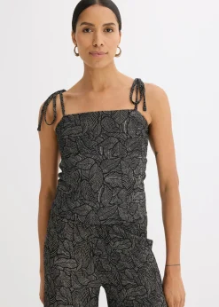 bonprix bonprix Top de crepé de punto Negro-blanco Sale