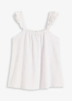 bonprix bonprix Top de crepé de punto con tirantes con volantes Blanco New