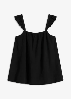 bonprix bonprix Top de crepé de punto con tirantes con volantes Negro Online