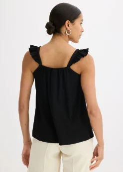 bonprix bonprix Top de crepé de punto con tirantes con volantes Negro Online