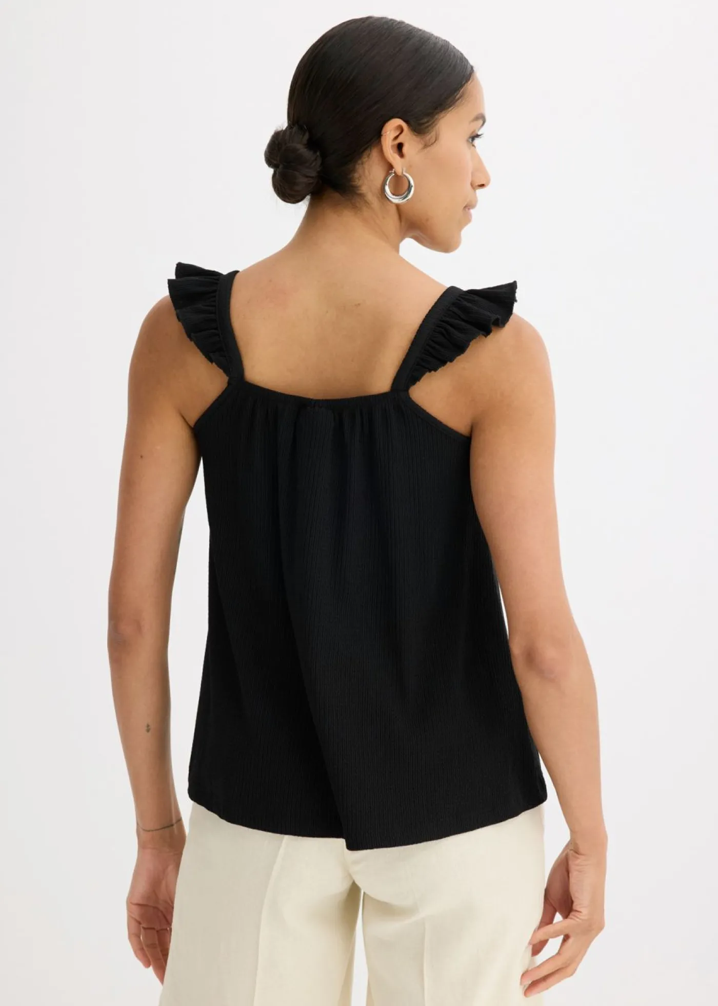 bonprix bonprix Top de crepé de punto con tirantes con volantes Negro Online