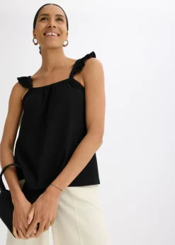 bonprix bonprix Top de crepé de punto con tirantes con volantes Negro Online