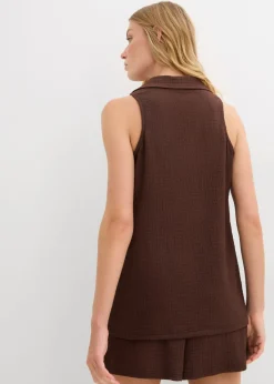 bonprix bonprix Top de crepé estructurado Marrón tierra