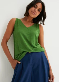 bonprix bonprix Top de lino puro Verde Discount