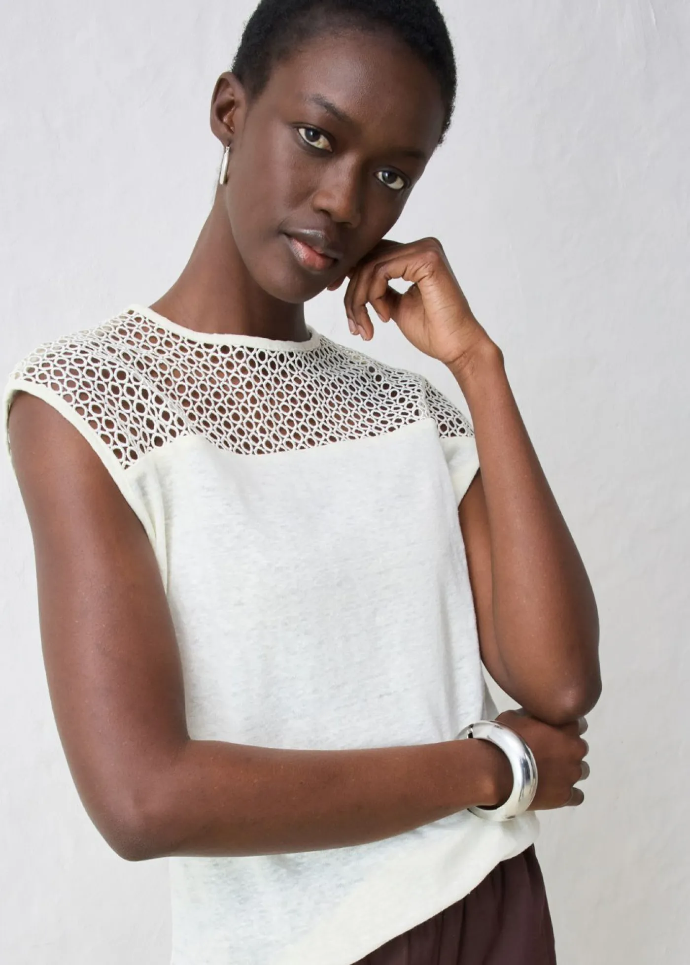bonprix bonprix Top de lino puro Blanco lana Clearance