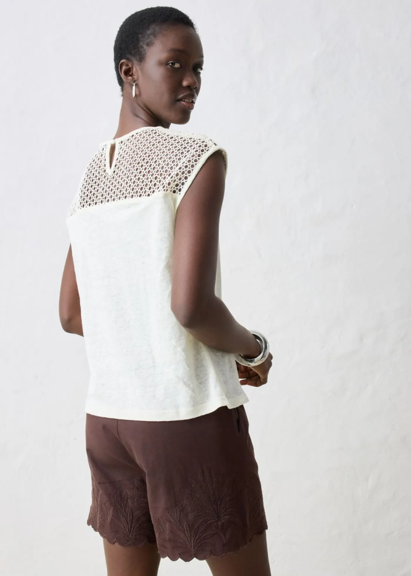 bonprix bonprix Top de lino puro Blanco lana Clearance