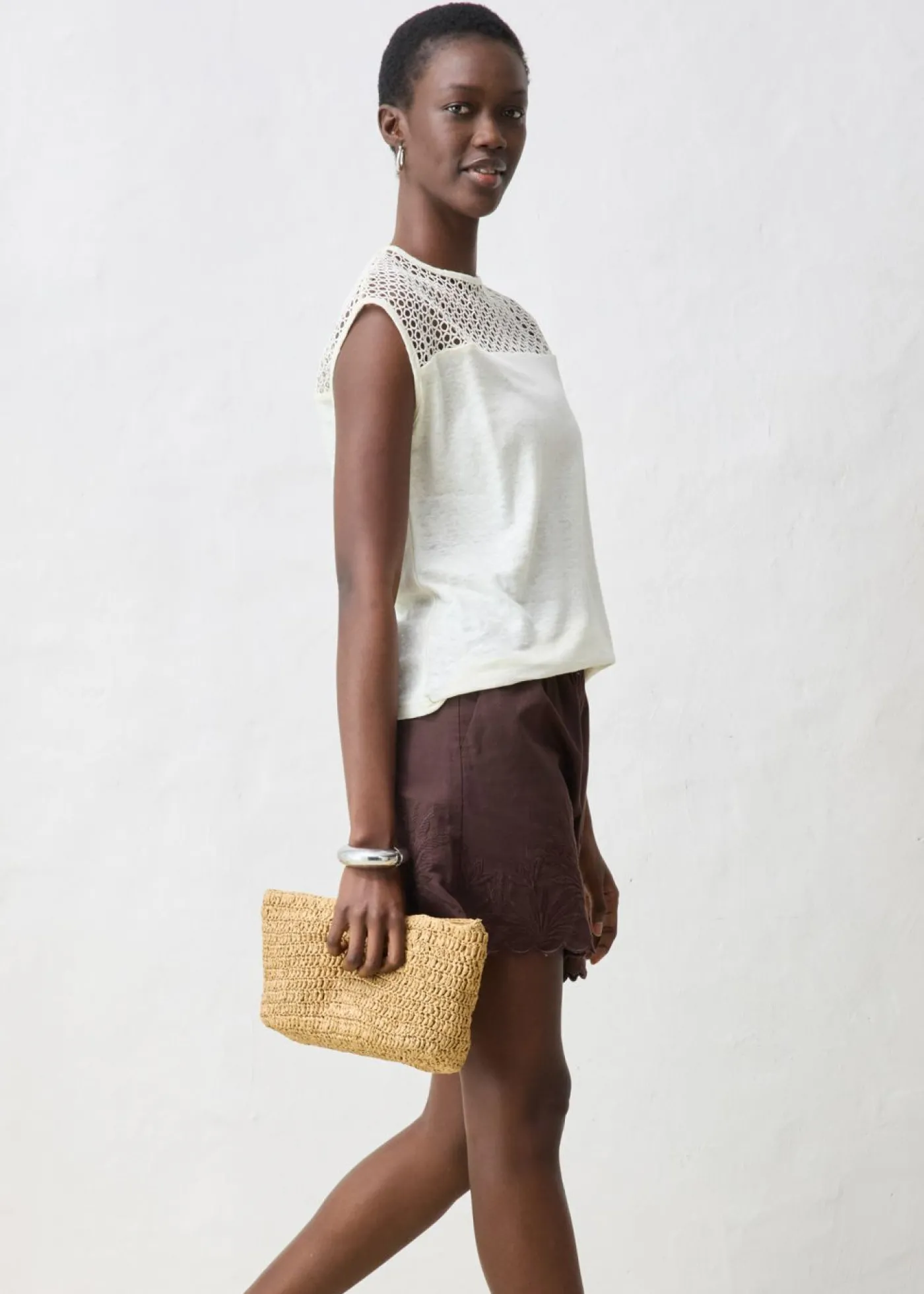 bonprix bonprix Top de lino puro Blanco lana Clearance