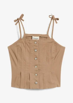 bonprix bonprix Top de mezcla de algodón elástico con tirantes finos arcilla Clearance