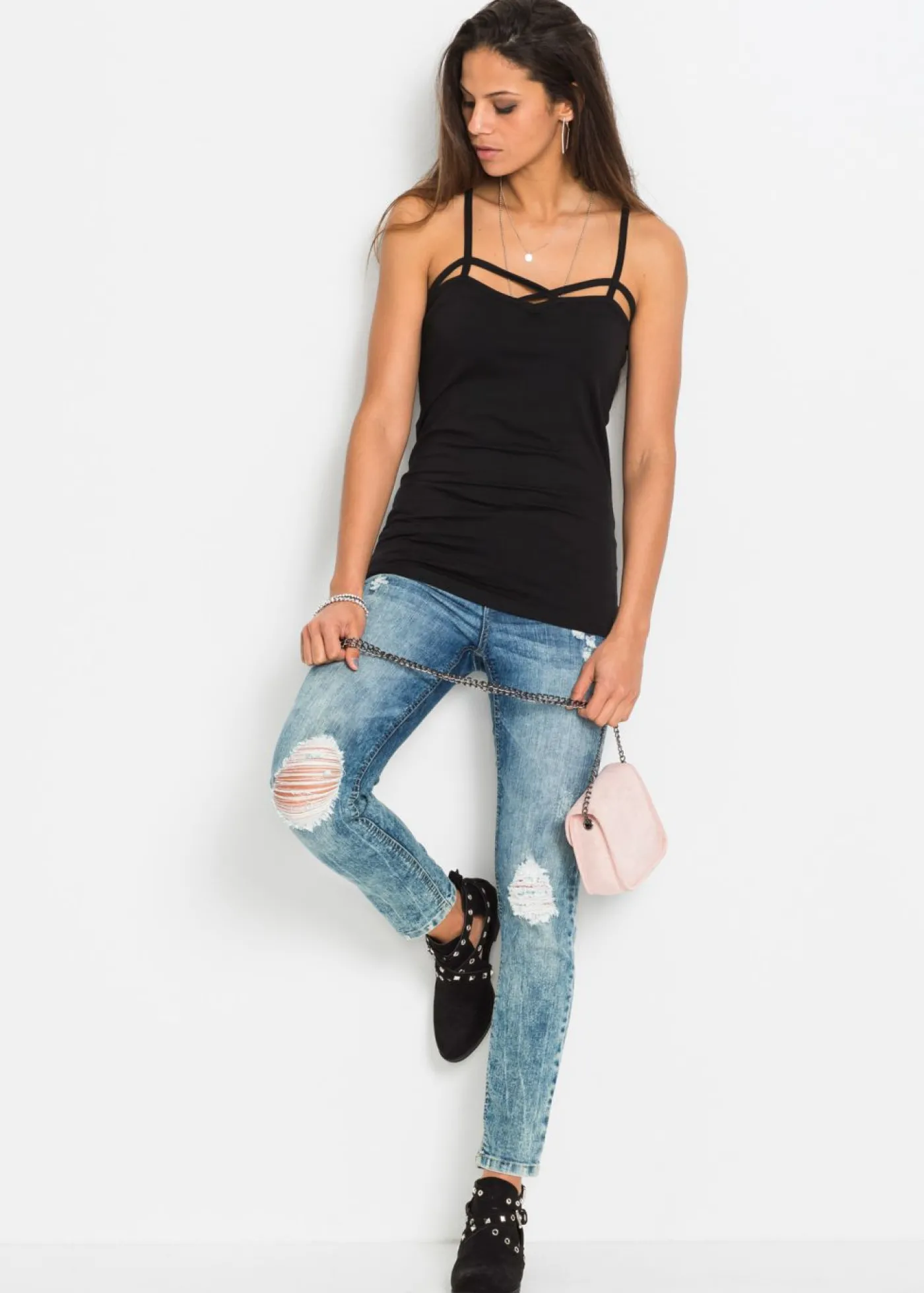 bonprix bonprix Top de mezcla de algodón (2 unidades) Negro-blanco Hot
