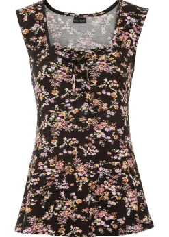 bonprix bonprix Top de mezcla de viscosa Negro de flores Discount