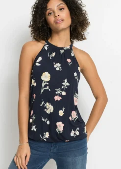 bonprix bonprix Top de mezcla de viscosa Azul con flores Online
