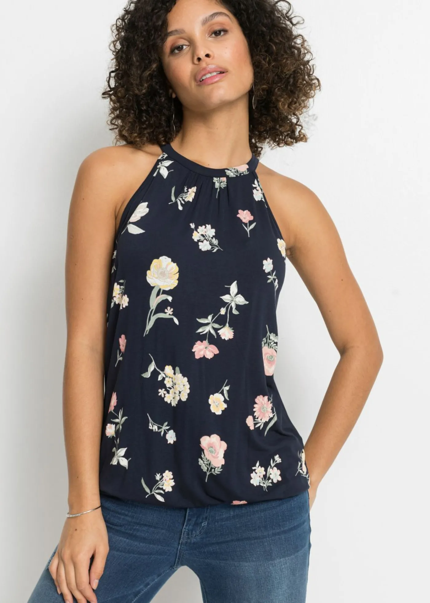 bonprix bonprix Top de mezcla de viscosa Azul con flores Online
