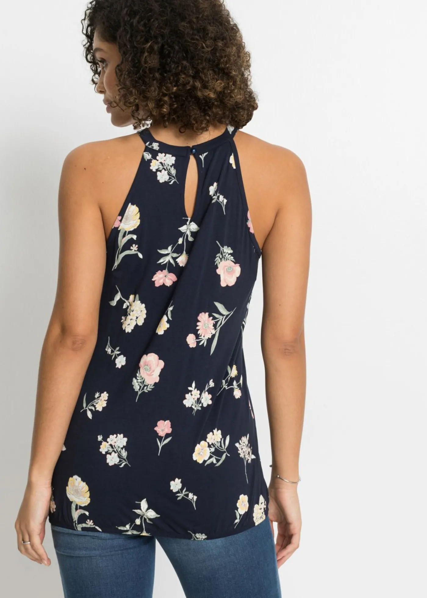 bonprix bonprix Top de mezcla de viscosa Azul con flores Online