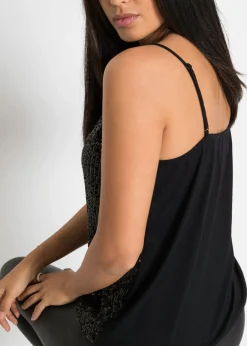 bonprix bonprix Top de mezcla de viscosa suave con tirantes finos y lentejuelas Negro Hot