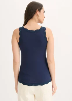 bonprix bonprix Top de mezcla de viscosa suave (2 unidades) Azul marino-blanco Clearance